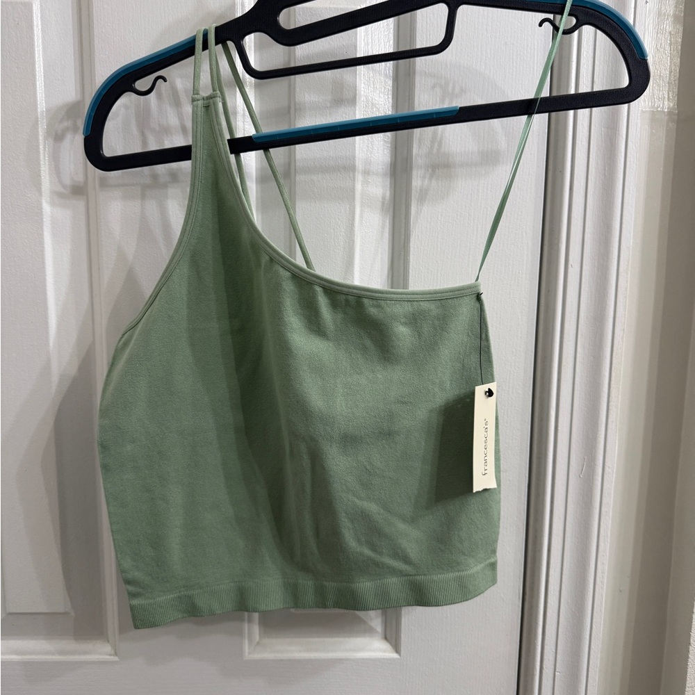 NWT Francesca's One Shoulder Sage Green Top